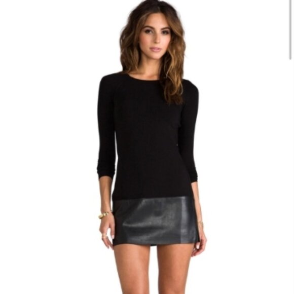 Bailey 44 Anthropologie Black Leather Trim Long Sleeve Mini Dress Size S - Picture 2 of 13
